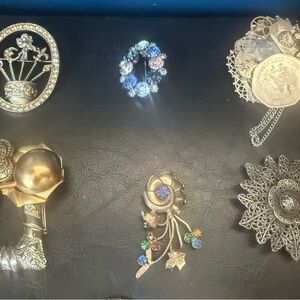 Vintage Brooch Collection with Colorful Accents